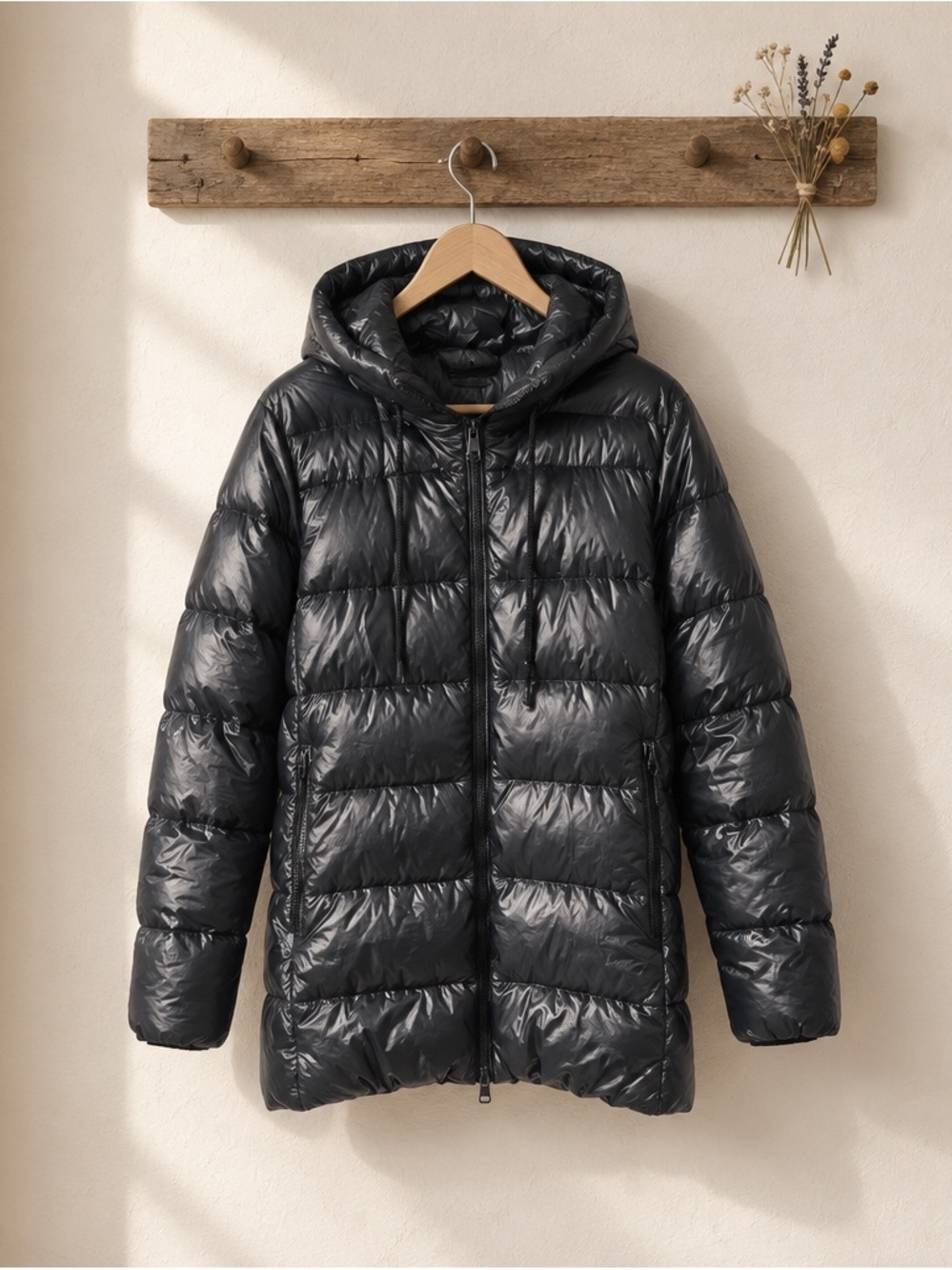 twik Shiny Black Hooded Puffer Jacket